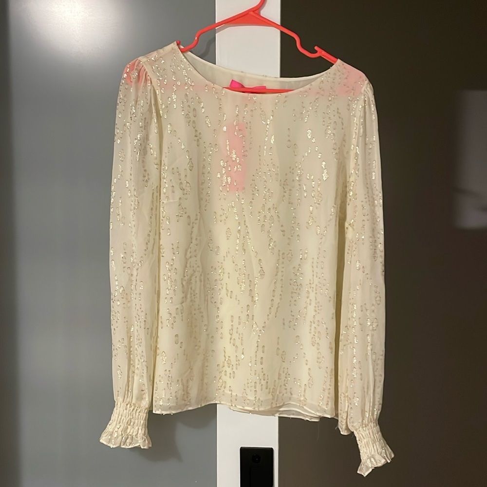 Lilly Pulitzer cream and gold long sleeves blouse, size L - new with tags!